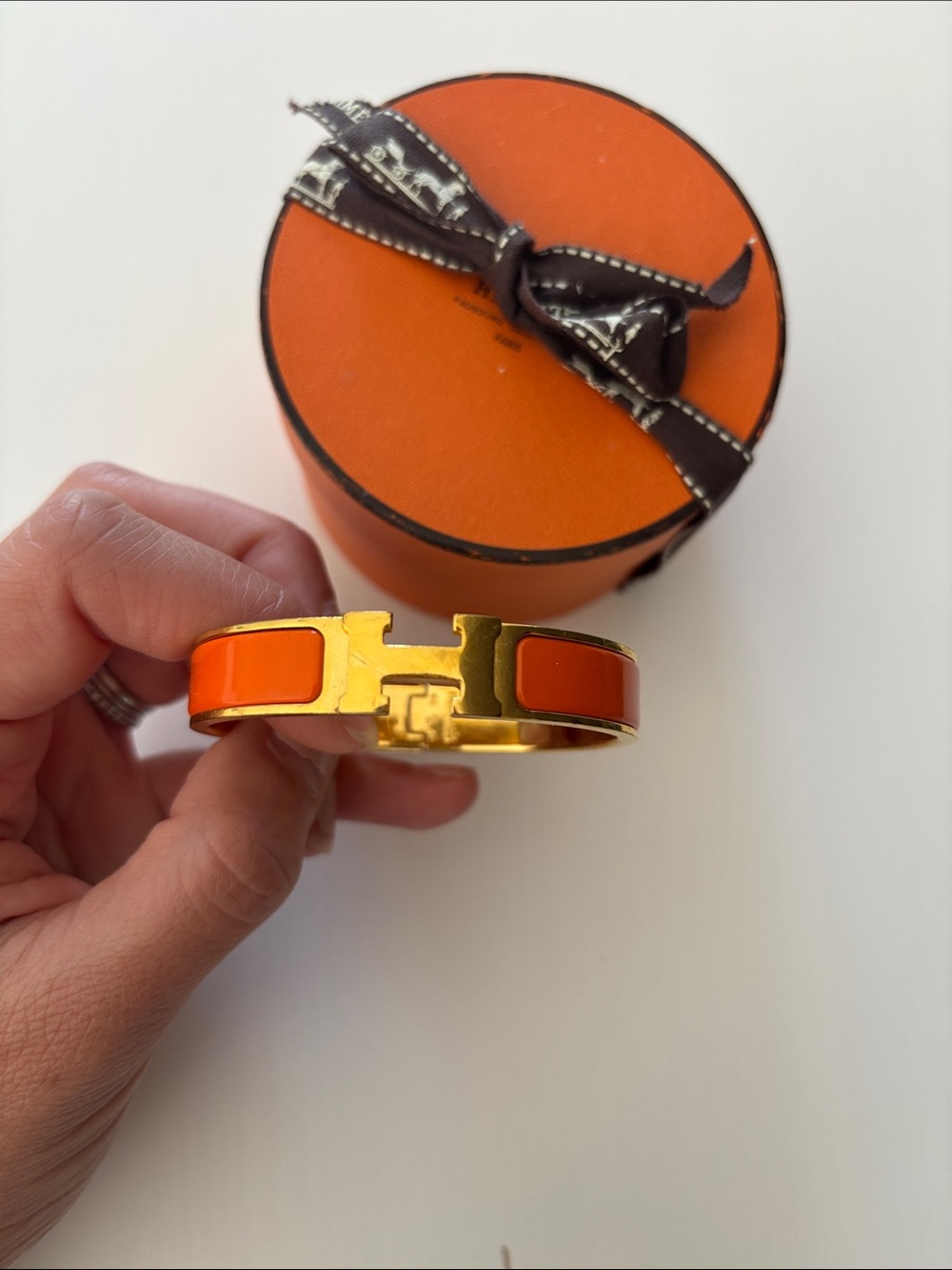 Authentic Hermes Orange Enamel H Bracelet with Gold Hardware - Picture 5 of 6